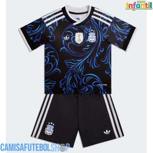 Camisa de time de futebol Argentina Replicas 2º Equipamento Infantil Mundo 2026 Manga Curta (+ Calças curtas)